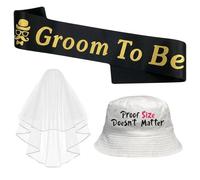 WNXBFO Stag Do Accessories Men, Complete Stag Do Outfit with Humorous Sayings, Essential Stag Dos Accessories for Themed Weddings and Celebrations, Set Includes Hat, Veil and Shoulder Strap
