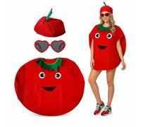 WNXBFO Tomato Fancy Dress Costume Set with Hat and Glasses for Adults | Complete Fancy Dress Set, Lightweight Fruit Costume, Themed Party Outfit, Social Event Attire, Tomato Costume Design