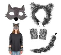 WNXBFO Wolf Costume, Complete Werewolf Costume Set with Mask and Ears, Furry Costume for Halloween Parties and Cosplay Events, 5-Piece Wolf Costume Accessories