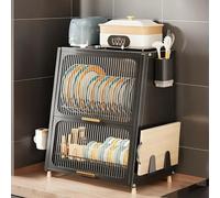 WNYAILLL Countertop Dish Drying Rack, The Sink Dish Drying Cabinet, Kitchen Pantry Sideboard, Partitioned Storage, for Spice Seasoning Bottles, Dish, Bowl(Black)