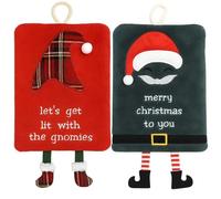 Wnzdp 2 Pack Christmas Tea Towels, Holiday Kitchen Towels with Festive Designs, Red and Green Christmas Hand Towels for Kitchen, 23x17 cm