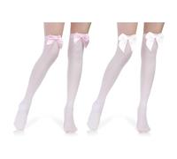 Wnzdp 2 Pair White Stockings, Knee High Socks, White Knee High Socks With Bows, Long White Socks for Women Satin Bow Knee Knee Long Tights for Women Valentine's Day Favors
