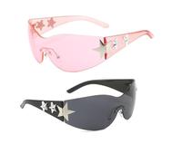 Wnzdp 2 Pairs Star Sunglasses, Star Glasses, Star Accessories with Five-Point Star Design, Unisex Fashion Eyewear for Urban Commuting and Outdoor Activities (Black Pink)