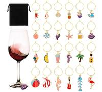 Wnzdp 24Pcs Wine Glass Charms, Funny & Unique Wine Charm, Glass Charms, Reusable Glass Charms for Drinks for Wine Tasting Parties(Multicolored)