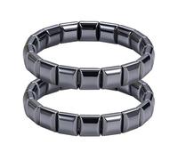 Wnzdp 2PCS Hemios Hematite Bracelet Men, Natural Black Hematite Gemstone Elastic Bracelets, Stylish Gifts for Dad Husband Boyfriend, Adjustable Healing Energy Jewelry for Strength Protection