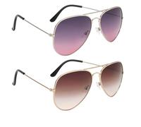 Wnzdp 2PCS Sunglasses Women for Aviator, Stylish Classic Gold Frame & White Frame Sunglasses with Dual-Colour Lenses, Pilot Style for Driving, Outdoor Activities
