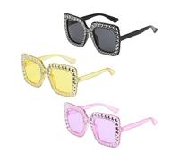 Wnzdp 3Pcs Elton John Glasses, Funky Rhinestone Unisex Disco Glasses for Parties, Festivals and Glamorous Outfits, AbbaGlasses for Shopping Outings, Beach Games