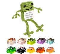 Wnzdp Mini Frog Gifts, Positive Crochet Animals Gift Set, 1 Handmade Long-Leg Frog and 10 Multi-Colored Mini Frogs for Home Decor, DIY Crafts, Party Favors, Fairy Gardens