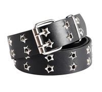 Wnzdp Studded Belt, Emo Clothes, Emo Accessories, Star Belt Bright Pyramid Rivets Rock Punk Gothic Leather Belt Double Row of Star Holes Sturdy Square Buckle with 2 Pins