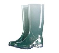 Wo’s Fashion Knee-High Wellies, Non-Slip Rubber Waterproof Boots, Breathable Lining, Lightweight Flexible Tall Rain Boots for Ladies, for City Walk, Gardening, Music Festivals Green