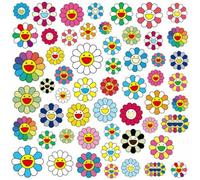 WOA Takashi Murakami - Rainbow Sunflower - Vinyl Finish Die Cut Stickers Decals for Laptops Phones Phone Case Consoles Walls Luggage Case Books (50 Stickers), Multicolor, 3-7cm