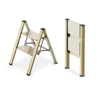 WOA WOA 2 Step Ladder, Foldable Step Stool, Aluminum Lightweight Ladder for Home Kitchen Closet, Anti-Slip Pedals, Ease of Folding, Portable, 300lbs Capacity - Gold