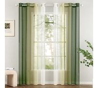 Woaboy 2 Pieces Gradient Curtain Translucent Eyelets Gradient Curtain Voile Modern Polyester Decorative Curtains for Windows Bedroom Living Room 140 x 260 cm Green