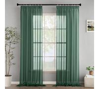 Woaboy Curtains for Interior Windows Transparent Voile with Webbing Soft Modern Panel Curtains for Bedroom Living Room 2 Pieces 140 x 245 cm Dark Green
