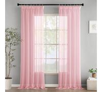 Woaboy Curtains with Ruffle Tape, Window Voile Curtains, Living Room, Transparent Sheer Curtains, Store Curtain, Bedroom, Modern Loop Curtains, Set of 2, 140 x 225 cm (W x H), Pink