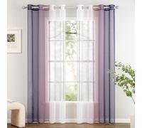 Woaboy Set of 2 Voile Curtains, Two-Tone Curtain with Eyelets, Transparent Curtain, Eyelet Curtain, Decorative Curtain, Translucent Window Scarf for Bedroom and Living Room, 140 x 225 cm, Purple