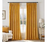 Woaboy Velvet Insulating Drawstring Curtains 140 x 245 cm Mustard Yellow | Modern Semi Blackout Curtains for Living Room and Bedroom Thick Thermal Satin Curtain