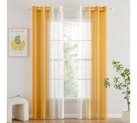 Woaboy Voile Curtain, Two-Tone Curtain with Eyelets, Transparent Curtain, Eyelet Curtain, Decorative Curtain, Translucent Window Curtain for Bedroom and Living Room, Set of 2, 140 x 225 cm, Orange
