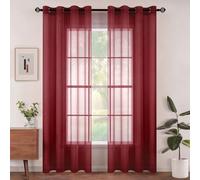 Woaboy Voile Curtains, Transparent Living Room with Eyelets, Eyelet Curtains, Bedroom Curtains, Loop Curtains, Modern, Set of 2, 140 x 245 cm (W x H), Wine Red