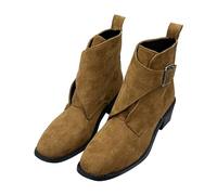 Woaikeyu Ankle Boots Women Solid Color Boots Women Fashion Short Boots Thick Heel Women Retro Low Heel Boots Casual Comfortable Lightweight Shoes Woman, brown, 4 UK