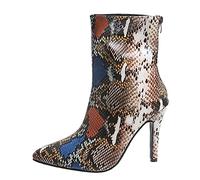 Woaikeyu Fashion Leather Ankle Boots Women Snake Skin Pattern Elegant Boots Pointed Head Boots Casual Boots, Multicolored, 6 UK