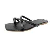 Woaikeyu Flat Shoes Women Sandals Comfort With Ankle Strap Elastic Casual Bohemian Beach Shoes Lace Up Sandals Women Flats Open Toe&88-4, Black, 6 UK
