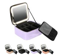 WOAIXUEXI Lighted Makeup Case, Travel Makeup Bag with LED Mirror, 3-Color LED Lights, Waterproof Makeup Case, Adjustable Dividers, Ideal for Travel, Daily Use, and On-the-Go Beauty Touch-Ups, Purple