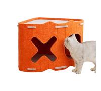 Woalopted Felt Cat Cave | Partially Enclosed Sleeping Nest | Scratch-Resistant Cat Nest Cave - For Winter, Indoor Camping, Travel, Home, Bedroom, Living Room, Apartment, Balcony