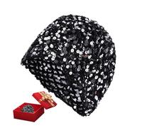 Woalopted Openwork Beanie, Elastic Sequins, Street Fashion, Beanie with Skull Design for Women, for Mother, Wife, Girlfriend, Teenagers, Girls, Friends, Music Festival, Work Commute, Travel, black, L