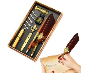 Woalopted Quill and Ink Set - Antique Feather for Writing | Feather Calligraphy Ink Set with Replacement Tips, Ink, Wax Seal Pens, Seal Stamp, Calligraphy Dip Pen Gift Set