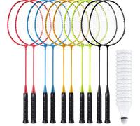 Woanger 10 Packs Badminton Rackets Set with 15 Shuttlecocks Badminton Racquets for Adult and Lightweight Teenagers Shuttlecock Set for Backyard Gym Beach Outdoor Games(Fashion Colors)