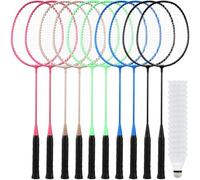 Woanger 10 Packs Badminton Rackets Set with 15 Shuttlecocks Badminton Racquets for Adult and Lightweight Teenagers Shuttlecock Set for Backyard Gym Beach Outdoor Games(Casual Colors)