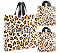 Woanger 100 Pcs Shopping Bags for Small Business 12 x 15'' Cheetah Leopard Plastic Gift Bags with Handles T Shirt Bags Reusable Merchandise Bags Retail Bags for Grocery Boutique Shopping