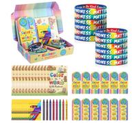Woanger 133 Pcs Color the World with Kindness Assorted Items Bulk 12 Be Kind Activities Book 12 Bookmark 96 Crayon 12 Wristband 1 Gift Box for School Community World Kindness W nti-bullying Month