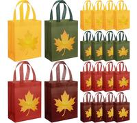 Woanger 24 Pack Fall Maple Leaf Gift Bags, 10 x 8 x 4 in Tote | Autumn Leaf Party Favors Bags, Reusable Non-woven Material in Red, Green, and Yellow for Party Decorations, Treats, Candy