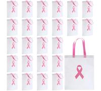 Woanger 24 Pcs Breast Cancer Awareness Tote Bags Pink Ribbon Non Woven Bag Bulks with Handle Breast Cancer Gifts for Survivor Public Events Charity Fundraising Women Nurse Favor 12.6 x 14.6 Inches