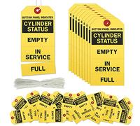 Woanger 400 Pcs Perforated Tags 4.7 x 2.4 Inches Empty in Service Full Cylinder Tag with 400 Pieces Strings 3 Part Status Tags, Black and Yellow
