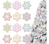 Woanger 60 Pcs Pastel Candy Snowflakes Christmas Tree Hanging Ornaments Wooden Macaron Xmas Candy Snowflake Ornaments for Christmas Tree Wedding Party Winter Party Ceiling Hanging Decor