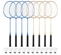 Woanger 8 Packs Badminton Rackets Set with 12 Badminton Racquets for Adult and Teenagers Backyard Gym Beach Outdoor Games (Dark Blue,Light Gold)