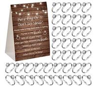 Woanger Put a Ring on It Bridal Shower Game with 50 Fake Rings, Rustic Greenery Theme Wedding Shower Games Wedding and Engagement Rings and Not Say Bride Rules Cards(Elegant,Silver)
