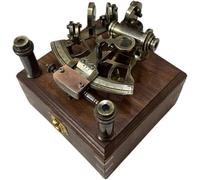WOANIN Brass Nautical Sextant Vintage Antique Astrolabe | Maritime Ship Navigation Instrument with Wooden Box | Celestial Navigation Tool with 2 Extra Telescopes | Nautical Décor & Gift
