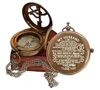 WOANIN Engraved Brass Compass, Husband Compass, Personalized Message, Nautical Decor, Antique Finish, Leather Case