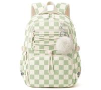 WOBAGMEN Corduroy Backpack for Women,Cute Aesthetic Backpack with Multi-Pocket, Lightweight Bookbag Fits 15.6" Laptop, Green Gingham, M, Fashion