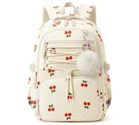 WOBAGMEN Corduroy Backpack for Women,Cute Aesthetic Backpack with Multi-Pocket, Lightweight Bookbag Fits 15.6" Laptop, Cherry Polka Dots, M, Fashion