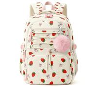 WOBAGMEN Corduroy Backpack for Women,Cute Aesthetic Backpack with Multi-Pocket, Lightweight Bookbag Fits 15.6" Laptop, Strawberry Bow, M, Fashion