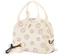 WOBAGMEN Lunch Box for Women,Smiley Lunch Bag Cute Corduroy Insulated Lunch Box With Shoulder Strap for Adult Womens for Work Picnic(smiley)