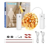 WOBANE 5m Dual Motion Sensor LED Strip Lights, USB Rechargeable Warm White | 2×2000mAh battery, Wireless, Self-adhesive backing, Magnetic battery box, Cuttable, For stairs, beds & wardrobes