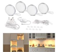 WOBANE Dimmable Under Cabinet Kitchen Lights,Set of 4,Super Bright Display Cabinet Lighting,Warm White LED Puck Light,Stick on Lights for Cupboard,Shelf,Bookcase,2700K,112LEDs