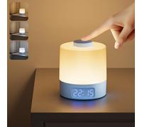 WOBANE LED Night Light, Rechargeable, 3 Colour Dimmable, with Clock, Blue | 3600mAh Battery, Soft Diffused Light, Wireless & Portable Bedside Lamp for Kids, Bedroom, Nursery, Night Feeding & Camping