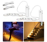 WOBANE Rechargeable Motion Sensor Light,2 x 2m Battery Powered Strip Warm White LED Wardrobe Wireless Closet Light for Bed,Stair,Pantry,Counter,Cupboard,2700K,60 LEDs,2 Pack